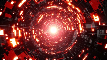 Fototapeta premium Glittering Red Light Sci Fi Technology Style Tunnel