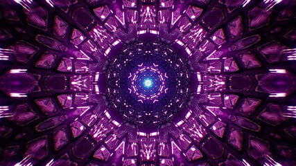 Glow Blue Light in the Purple Symmetrical Kaleidoscope Pattern Stone Tile Background, 3D Illustration