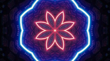 Red Flower Light in the Geometric Stone Wall 3D Rendering