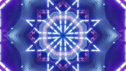 VJ Concept Geometric Flower Shape Blue Light on the Metal Plate 3D Illustration
