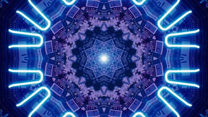 Blue Light Lamp with Geometric Kaleidoscope Pattern Neon Art