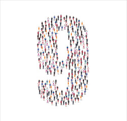 A number 9 symbol made from a large group of people.