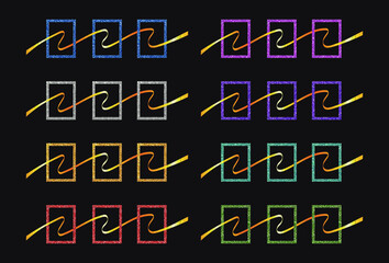 Set of glitter frames with gold ribbons 