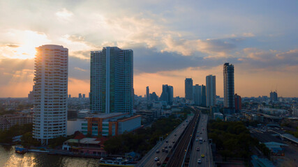 Fototapeta na wymiar Bangkok cityscape. Bangkok night view in the business district, soft and select focus