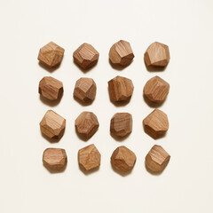 Tumi ishi japanese desktop game meditation, pattern from eco-friendly wooden polygonal stones for building tower