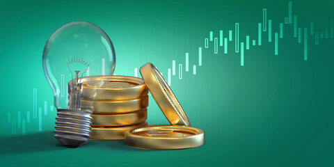 3d rendering led white lightbulb with gold coin
