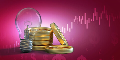 3d rendering led white lightbulb with gold coin
