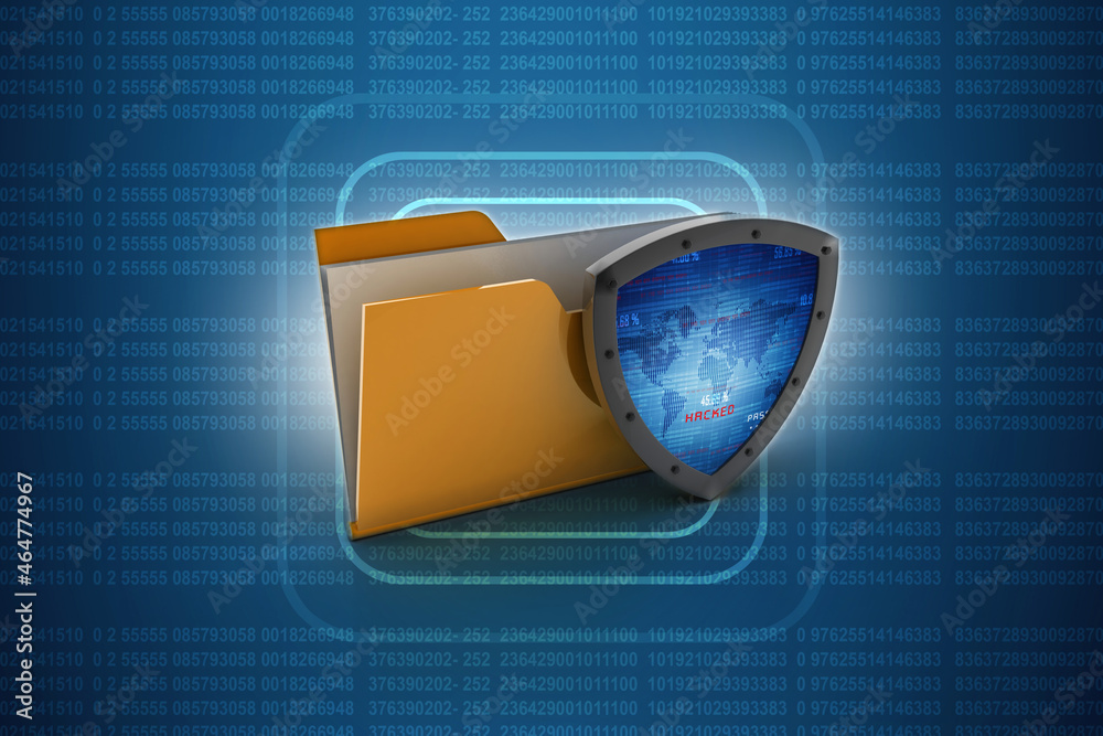 Poster laptop folder with shield. isolated 3d rendering image