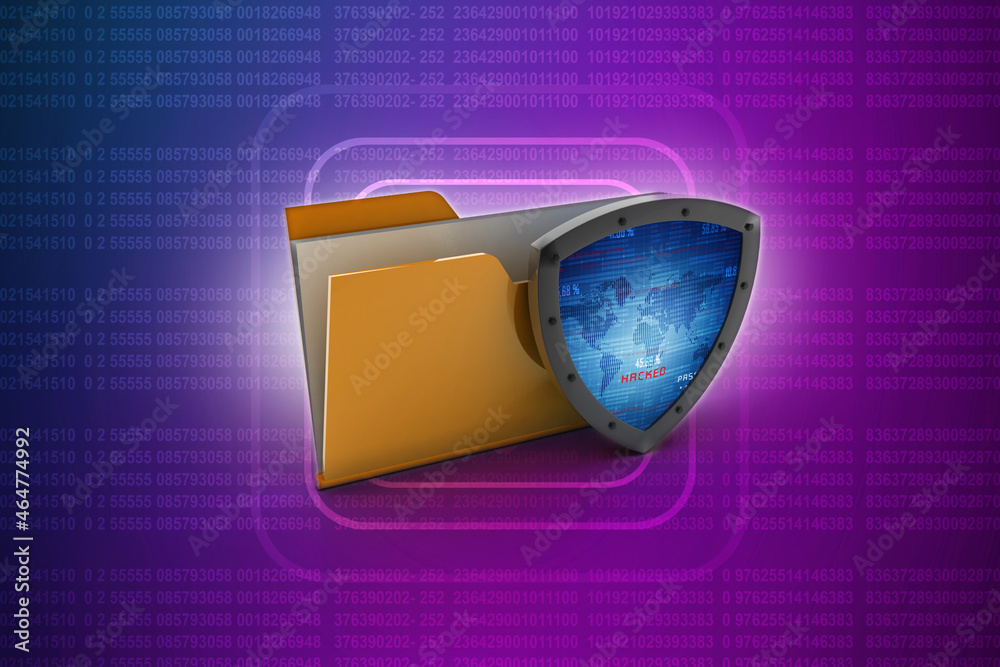 Poster laptop folder with shield. isolated 3d rendering image