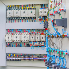 Open electric control cabinet, automatic system, automatic control of electrical distribution in industrial plants.