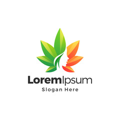 Cannabis girl logo with creative gradient color. Branding for medical, hemp, cbd, product, consulting, therapy, treatment, lab, etc. Premium vector logo template design