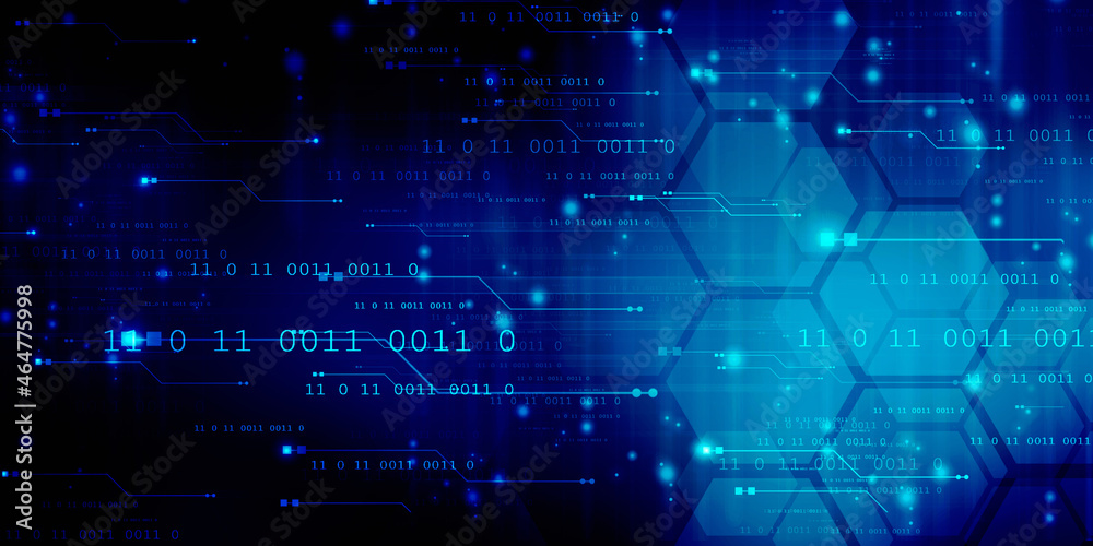 Poster 2d illustration abstract digital binary data on computer screen