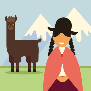 bolivian woman and llama