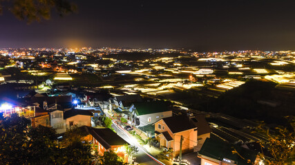 Agricultural greenhouse in Da Lat when the light is bright at night