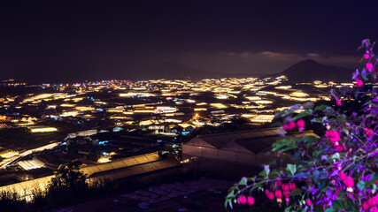 Agricultural greenhouse in Da Lat when the light is bright at night