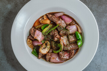 Beef chopped steak on a white plate