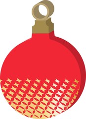 アイソメトリックスタイルのアイコン型の金色のキラキラパターンに赤地のクリスマスオーナメント.
