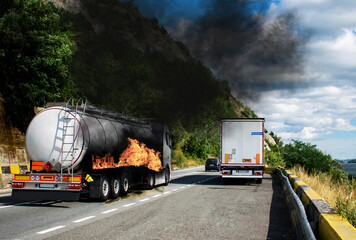 Fuel carrier in flames. The truck carrying fuel caught fire while on the street.