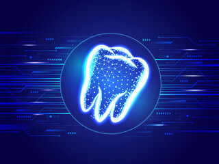 2D Illustration Human Tooth, Dental Care Blue Background