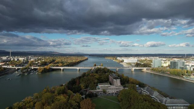 Flight above Margit island in Budapest Autumn 2021