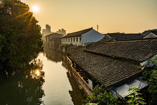 Old Chinese houses in the morning. Location: Shaoxing, Zhejiang, China.