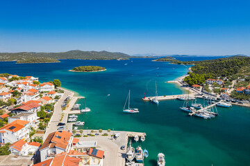 Town of Jezera on the island of Murter, Dalmatia, Croatia, aerial panoramic view