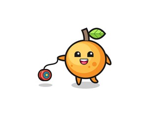 cartoon of cute orange fruit playing a yoyo