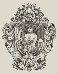 illustration luchifer devil on vintage engraving ornament frame