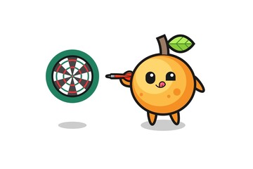 cute orange fruit is playing dart