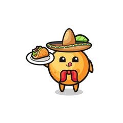 orange fruit Mexican chef mascot holding a taco