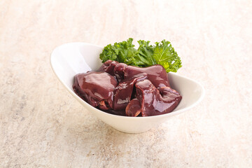 Raw chicken liver in the bowl