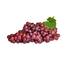 Fresh red grape with leaves isolated on white background