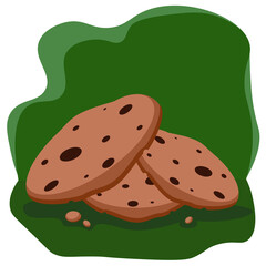 Cookies with chocolate chips. oatmeal cookies with chocolate. Vector illustration on a green background