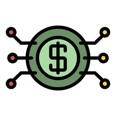 Secured digital money icon. Outline secured digital money vector icon color flat isolated