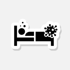 Patient with virus lying on hospital bed sticker