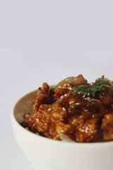 asian soy sauce fried chicken with rice