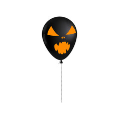 Halloween balloon 3d realistic black color, Scary smile icon symbol, orange black color. Vector illustration isolated