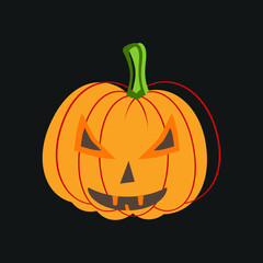Happy Halloween party greeting card with scary pumpkin.