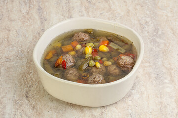 Tasty dietary soup with meatballs