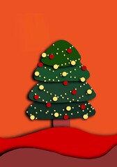 Christmas tree with red balls and golden balls