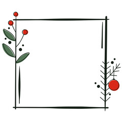 Obraz premium Christmas background with a frame of fir branches and red berries.