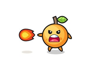cute orange fruit mascot is shooting fire power