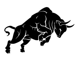 Bull Silhouette, Charging Wild Animal Side View
