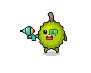 cute durian holding a future gun