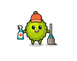 cute durian character as cleaning services mascot