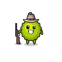 durian hunter mascot holding a gun