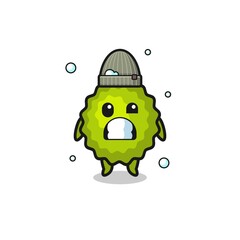cute cartoon durian with shivering expression