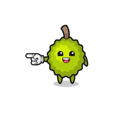 durian cartoon with pointing left gesture