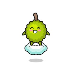 cute durian illustration riding a floating cloud