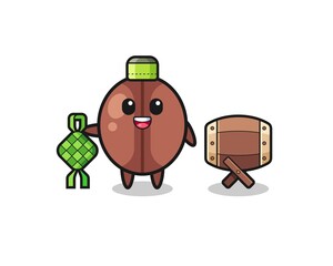 coffee bean muslim character are celebrating Eid Al Fitr